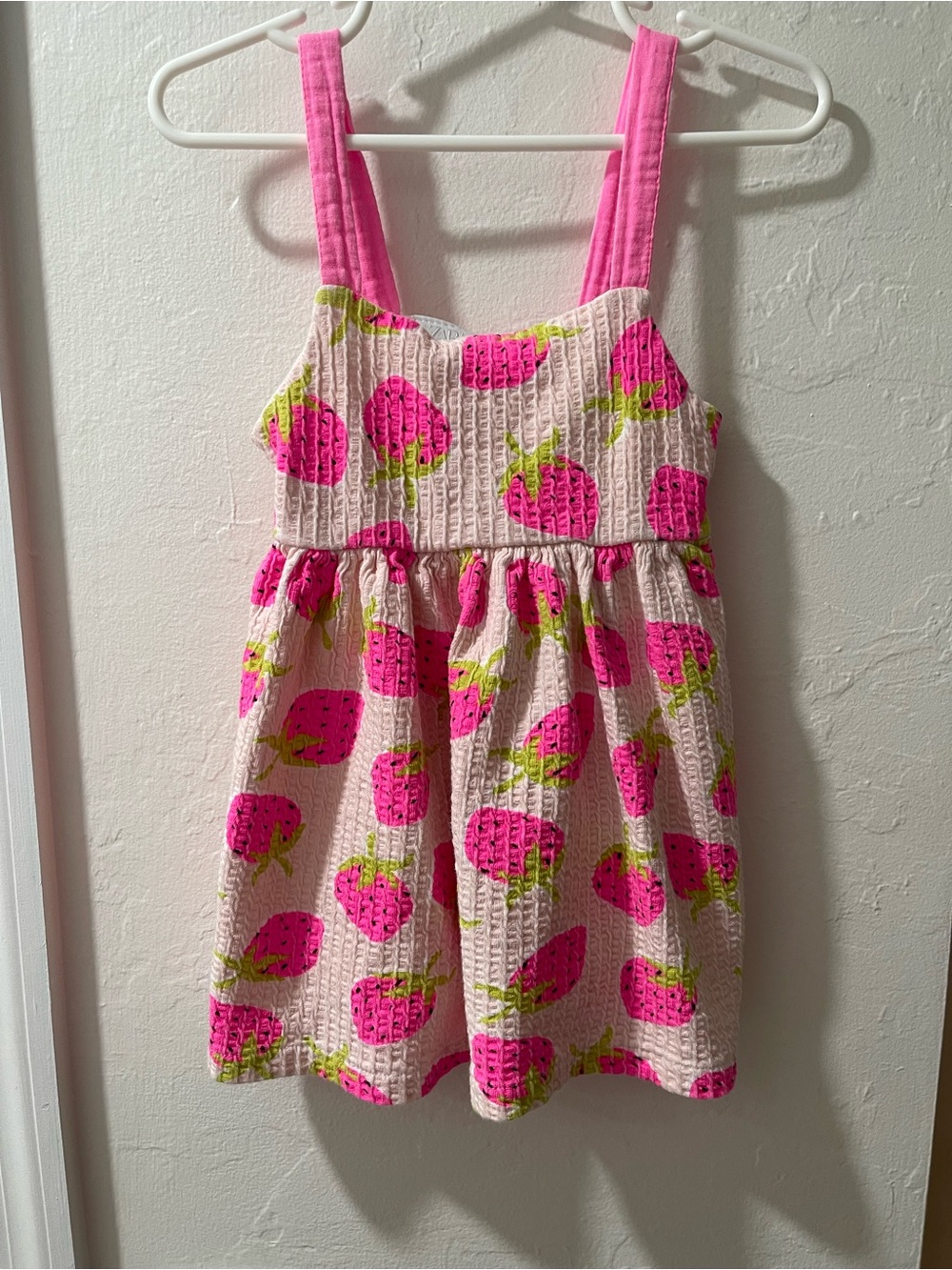 Zara Pink Strawberry Print Sundress with Lime Green Accents 3 years